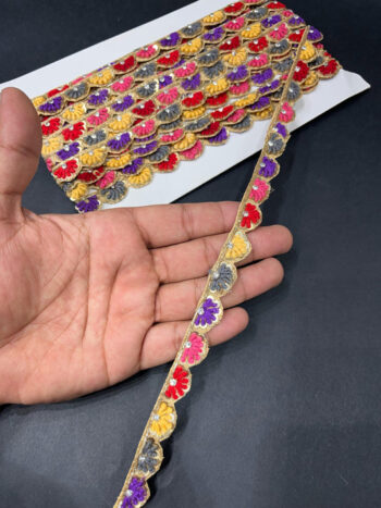 Thread Embroidery Handmade Lace Trim ? 9 Meters, Half-Inch Width, Multicolored Design 1