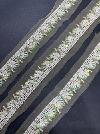 Beautiful Pearl & Sequins Handmade Lace Border | Sewing Craft Trim ? 9 Meters, 1-Inch Width