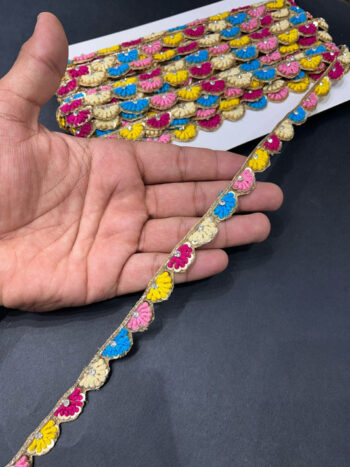 Thread Embroidery Handmade Lace Trim ? 9 Meters, Half-Inch Width, Multicolored Design 2