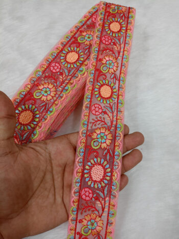 9-Meter Embroidery Lace in Deep Crimson Red