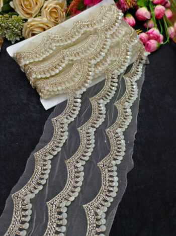Handmade Jardoshi Work Saree Laces Border for Sarees & Dupattas ? 9 Meters, 1-Inch Embroidered Trim
