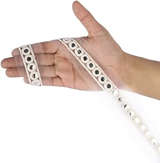 Mirror Dyeable Cotton Lace for Saree Border, Designer Look, Heavy Cotton Embroidery on net Fabric for All Your Fashionable Designer Outfits,Mirror/Sequence Work on lace (9 Mtrs)