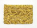 GOELX Pankh Border Original Handmade Moti Pearl Bead Embellished Lace for Dresses, Sarees, Suits, Blouses, Dupattas, Bed Covers, Art & Craft in Mustard Gold with Gold Color. Pack of 9 Mtrs/ 9.5 Yard