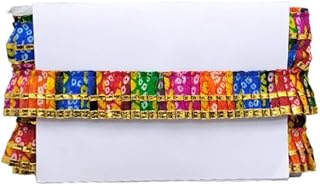 Kurlz 2 Line Bandhej Printed and Golden Gota Patti Exclusive Frill for Lehenga, Dupatta, Art & Craft, Singhasan, Ladoo Gopal Poshak | Size: 9 Yards - Dark Multi, 1.5 inch (40mm)