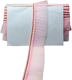 WOVEN LACE & BORDER 2 inch Heavy Net with Zari Pom Pom Fancy Frill for DIY Bag, Garments, Sarees, Lehenga, Blouses, Dupatta, DIY Purses Art & Craft | Size: 9 Yards - Baby Pink
