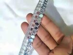 Lacesnmore Silver Mirror Work lace Tilak Shape Beads Trim, Mirror lace Handwork Dupatta Border for Craft n Decorating Fabrics (Silver, 9meter)