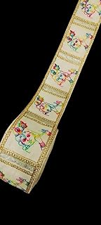 Laces and Borders Material Krishna Embroidery work fancy Design Multi thread and Gold zari sewing ribbon trim Lace for womens Saree dress blouse dupatta lengha Art craft and Home decoration.3 Inch width 9 Meter Length