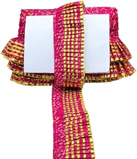 WOVEN LACE & BORDER Bandhej Printed and Golden Gota Patti Exclusive Frill for Ladoo Gopal Poshak, Saree, Lehenga, Dupatta, DIY Art & Craft | Size: 9 Yards - Hot Pink, 3 inch (75mm)