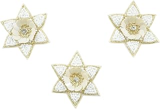 Tidbits? - Moti Dabka Stone Flower (Pack 3 Pcs) Applique Patches for Embroidery, Suit, Kurti, Duppata, Blouse, Decoration, Craft Making, Dresses, & Many More [Color - Gold, Size - 7cm]