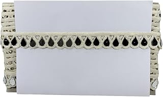 WOVEN LACE & BORDER 1 inch Fancy Pearl White Silk Thread Embroidery with Mirror Lace for Kurtis, Dresses, Necks | Size: 9 Yards