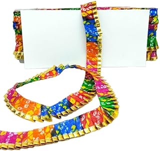 WOVEN LACE & BORDER 1 Line Bandhej Printed and Golden Gota Patti Exclusive Frill for Ladoo Gopal Poshak, Jhulas, Singhasan, Art & Craft | Size: 9 Yards - Dark Multy, 1 inch (25mm)