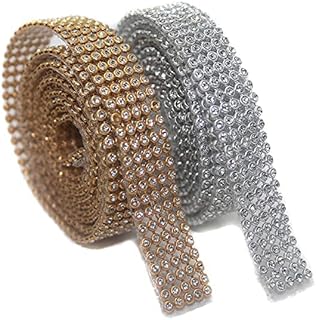 Ale-Van Art Jewellery Making Stone Sheet/Stone Lace 5 Line, Golden & Silver (Each 1.25 Mtr) (Pack of 2)