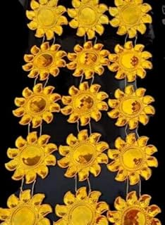 AAASAH? Ribbon Trim Lace Borders Craft Material for Dresses, Saree, Blouses Making- Color Golden 3 Line Golden Big Flower Lace Pack of 1 Meter