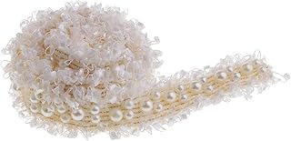 GLAADON 1 Yard Pearl Beaded Ribbon Lace Trim Sewing On Clothing Decoration Beige