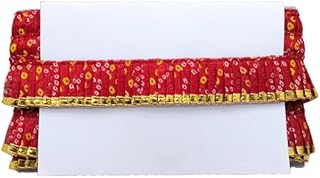 Kurlz 1 Line Bandhej Printed and Golden Gota Patti Exclusive Frill for Ladoo Gopal Poshak, Jhulas, Singhasan, Art & Craft | Size: 9 Yards - Red, 1.5 inch (40mm)
