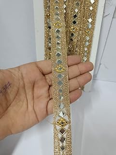 1 Inch Zari and Mirror Laces Border for Women's Dresses, Dupatta, Bridal Dresses, Saree, Lehengas, Palazzo, Anarkali Suits, Blouses, Craft and Home Decor 9 Meter (Gold)