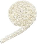 CALANDIS? 1 Yard Pearl Beaded Galloon Ribbon Lace Trim Embellishment White | Imitation Pearl, Galloon | 1 Yard Ribbon Trim