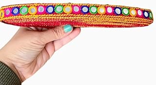 PREMDAS LACES Multicolor Banjara Trims, Embroidery Multicolor Banjara Sewing Lace, For Junk Journals, Scrapbooking,Art Craft Project,Thread Work Sari Trim Multicolour 9Mter (Red)