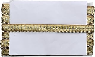 Woven Lace 3/4 inch Exclusive Antik Golden & Colored Thread with Moti/Pearl Lace for Baby Choth, Sarees, Lehenga, Blouses, Dupatta, Craft | Size: 9 Yards - Chiku