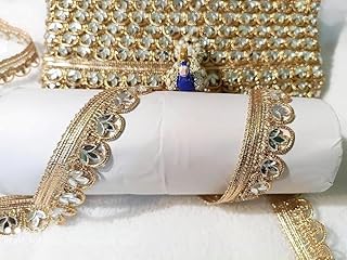 Lacesnmore Mirror lace Cutwork Border Tilak Shape Sleek Design, Mirror Laces Border Women's Dresses, Dupatta Saree, Lehengas, Palazzo Blouses, Craft and Home Decor 9mtr (Anmol Gold)