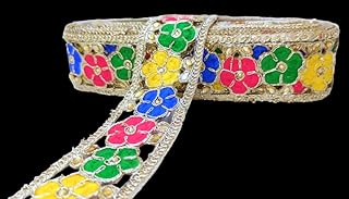 Kurlz 2.25 inch Cutwork Multicolor Heavy Quality Multi Thread Embroidery Lace for Saree, Lehenga, Dupatta, DIY Art | Size: 9 Yards