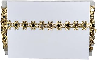 WOVEN LACE & BORDER 1 inch Exclusive Antik Golden Flower Cutwork with Mirror & Stones Border for Sarees, Lehenga, Suits, Blouses, Dupatta, Laddo Gopal Poshak, Patchwork Buti | Size: 9 Yards