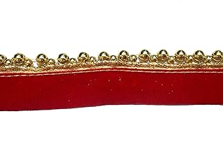 GOELX Velvet Bead Lace for Sarees/Lehangas/Suits/Dupattas/Other Dresses/Crafts/Hangings/Borders/Craft Works/Furnishings/Decorations (Red, 9 m)