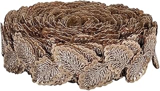 Kurlz 1.25 inch Sequins & Zari Floral Zardosi Embroidery Lace for Lehenga, Dupatta, Western Dresses | Size: 9 Yards - Rose Gold/Anmol