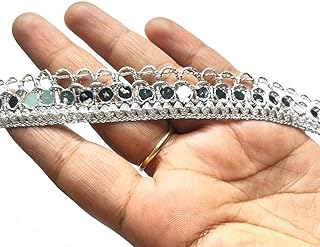Adikala Silver Zari & Original Mirror Lace & Border Suitable for Home Furnishing, Crafting, Suit, Lehenga, Saree & Dupatta etc-9 Meter