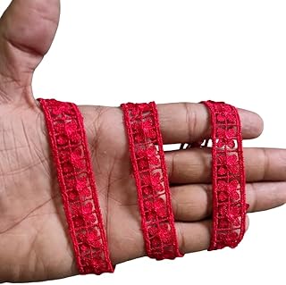Wonder Star Cotton Floral Crochet Lace Designer Lace Border for Dupatta, Saree, Lehenga, Plazo, Suit, Dress, Blouse, Curtain, Sewing, Craft & Much More (Pack 9 Meters) (Red)