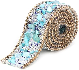 3NH? Ribbon, Can Be Cut Crystal Chain Trim, Safe and Durable for Dress Accessories Decoration Wedding Dress(Blue Stone + Gold Bead Diamond Chain)