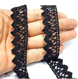 LACESNMORE Cotton lace Crochet Thread Traingle Design Craft Decorating DIY Border Neck Fabric Trim (Black)