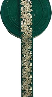 HEMDEV Embroidery Multicolor Heavy Work Sequence Velvet Trim Lace Border for Saree, Kurti, Dresses, Bandhani, Lehenga, Decorative Ribbon (9 Meter) (Rama)