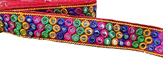 3 Mirror Work Fabric Cloth Lace for Decoraing Navratri Special Chaniya Choli or Any Outfit Border Enhancemet with Roand Pattern Multi Color Lace 9 Meter
