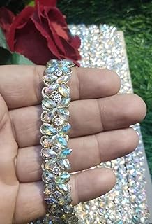 Glamorous Duo - Rhinestone Work Lace for Saree, Suit, Bridal Dress Lehenga, Blouse | Borders Lace Trim Material Sewing Purposes ? Dupatta Bag, Art & Craft (Silver, 5 Metre)