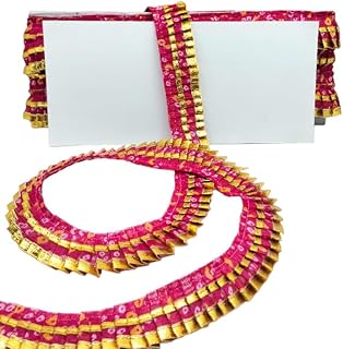 WOVEN LACE & BORDER 2 Line Bandhej Printed and Golden Gota Patti Exclusive Frill for Lehenga, Dupatta, Art & Craft, Singhasan, Ladoo Gopal Poshak | Size: 9 Yards - Hot Pink, 1 inch (25mm)