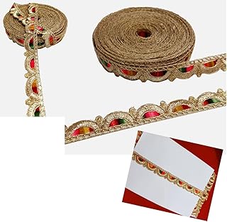 Chahat Laces Borders Material Flower Cutwork Design Lace for Sarees Heavy Zari Work Trim Lace Border for Saree, Kurti, Dresses, Duptaa, Lehenga,9 Meter, (Light Gold & Multi)