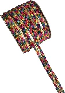 RAMya ENTERPRISE Dark Multi Colour Lace roll with Sequences and bit Shiney for Decorating Fabric Borders Like Salwar Suit, Blouses, Kurta-Kurti, Sari Border, Outfits etc (Multi Colour)