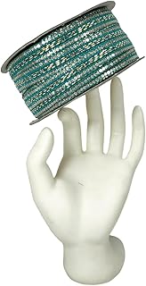 Kurlz 1/2 inch Exclusive Metallic Flat Piping Lace for Dupatta, Blouses, Latkans, Laddo Gopal Poshak, Singhasan & Jhulas, DIY Crafts | Size: 20 Yards - Rama Green