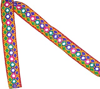 Artificial Mirror Work Fabric Cloth Lace for Decoraing Navratri Special Chaniya Choli or Any Outfit Border Enhancemet with Criss Cross Pattern 9 MTR (Bandhani lace)
