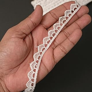 EmbroideryMaterial Kinari White Cotton Trim Laces and Borders Material for Saree Border, Suit, Kurta, Dupatta, Blouse, Gown, Lehenga & Neckline (10 Meters, 1.3 CM Wide)