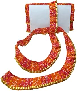WOVEN LACE & BORDER 1.50 inch 2 Tone (Double Shade) Bandhej Print and Golden Gota Patti Frill for Ladoo Gopal Poshak, Jhulas, Singhasan, DIY Craft | Size: 9 Yards - Red + Orange