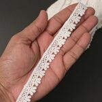 EmbroideryMaterial Kinari White Cotton Trim Laces and Borders Material for Saree Border, Suit, Kurta, Dupatta, Blouse, Gown, Lehenga & Neckline (10 Meters, 1.5 CM Wide)