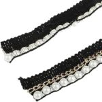 CALANDIS 1 Yard 2cm Elegant Pearl Beaded Ribbon Sewing Trim Chain Embellishment Black