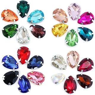 Diy Crafts 15238 Glass Sew on Rhinestones With Silver Claw Drop Crystal Sew on Claw Rhinestone Glitter Stones, Pack of 40 40x1, 18x25mm (Gold)