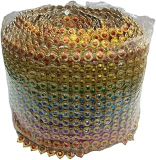 AAASAH? Ribbon Trim Lace Borders Craft Material for Dresses, Saree, Blouses Making-12 Line Lace Pack of 1 Meter Color Golden&Multicolor