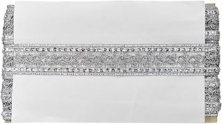 Woven Lace 1.50 inch Exclusive Metallic Flat/Chapti Dori with Sequins & Jalebi Style Lace for Furnishings, Rumala Sahib, Home Decor, Handicraft | Size: 9 Yards - Silver