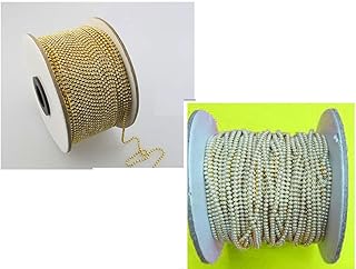 Tia Crafts Jewellery Making Stone Lace White/Rhinestone Cup Chain and Pearl Roll, Gold 2mm - Stone 10 Meters, Pearl 10 Meters (Combo 1)