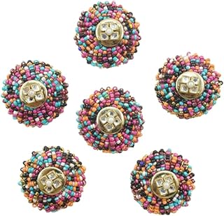Tidbits? - Beaded Moti & White Stones (Pack 3 Pcs) Applique Patches for Embroidery, Suit, Kurti, Duppata, Blouse, Decoration, Craft Making, Dresses, & Many More [Color - White, Size - 5cm]