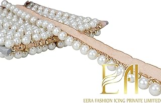 Eerafashionicing 9.5 mtr Stylish Multi Pearl Laces for Dresses, Craft and Home Decoration (Gold and White)